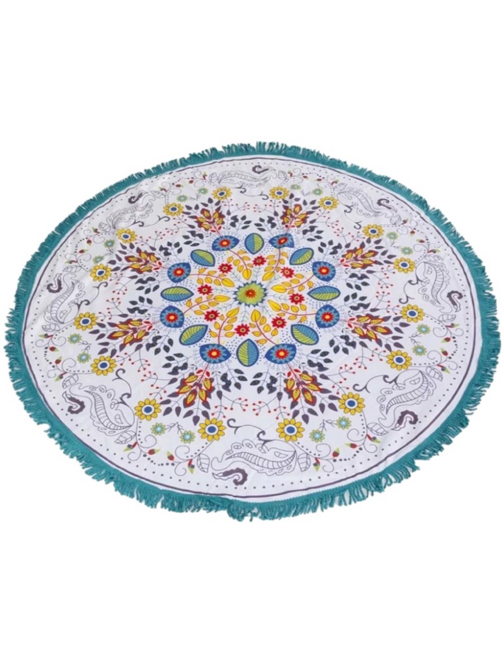 Round Boho Aztec Western Fringe Beach Blanket Porch Deck Pool Towel 59” - Picture 2 of 2